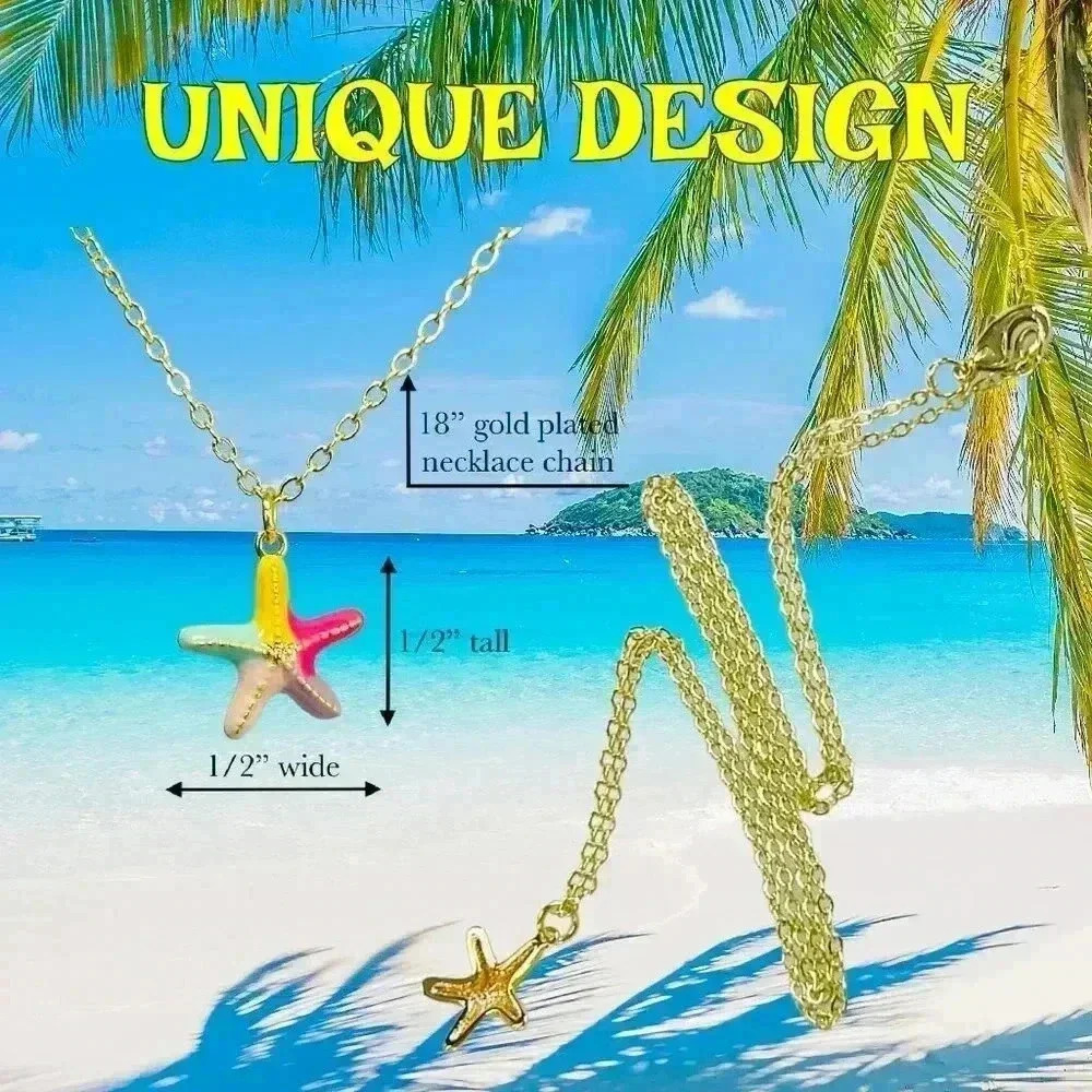 Starfish necklace, dainty minimalist summer jewelry for women made with love - Picture 5 of 10